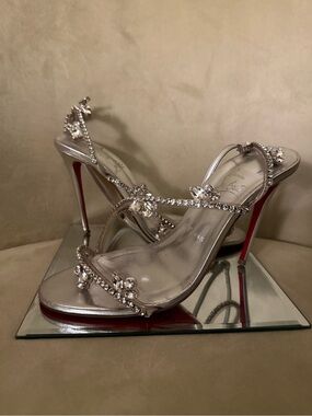 Christian Louboutin Silver Crystal-Embellished Stiletto Sandals